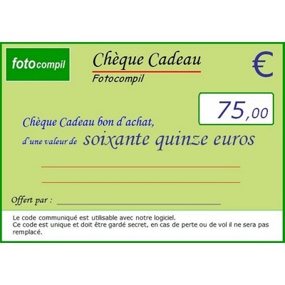 Chèque cadeau 75 euros
